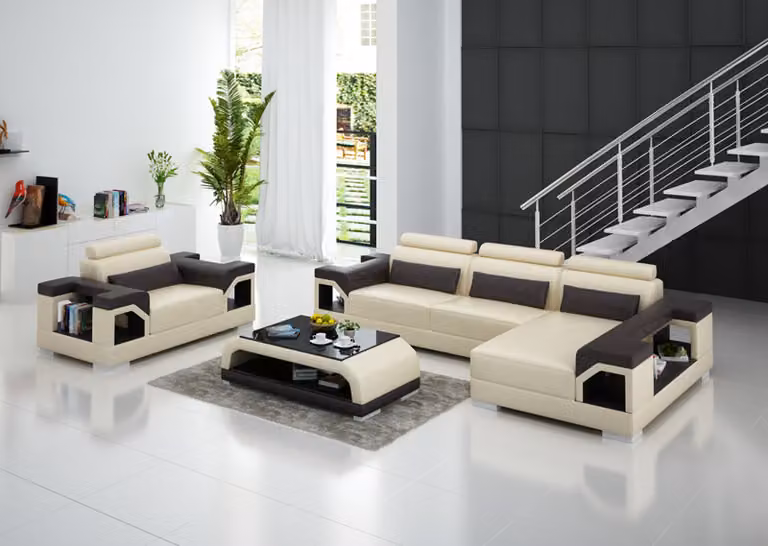 Ledersofa mit USB Wohnlandschaft Ecksofa +Sessel Eck Garnitur Design Modern Sofa