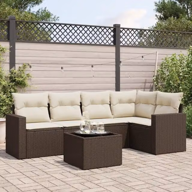 Set Divano da Giardino 6 pz con Cuscini Marrone in Polyrattan 3251280