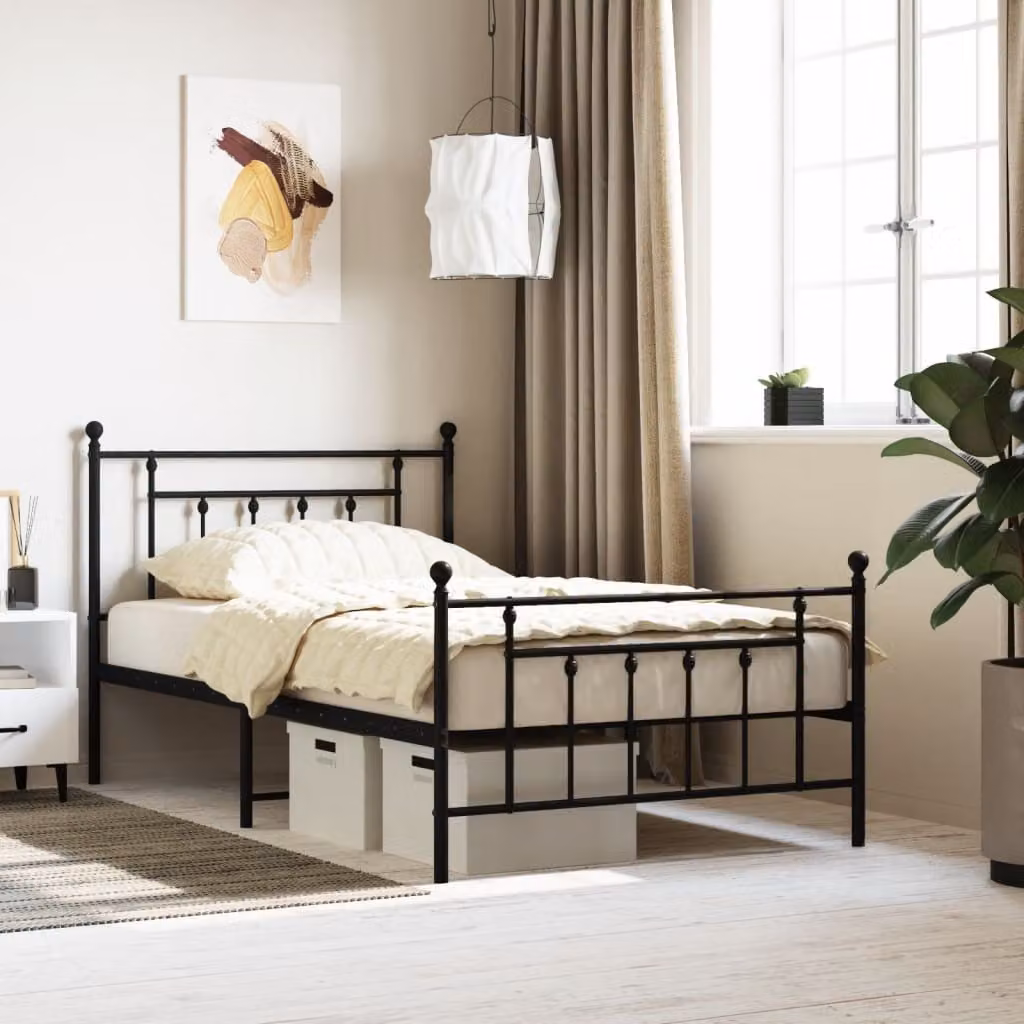The Living Store Struttura letto con testiera e pediera in metallo nero 107x203 cm