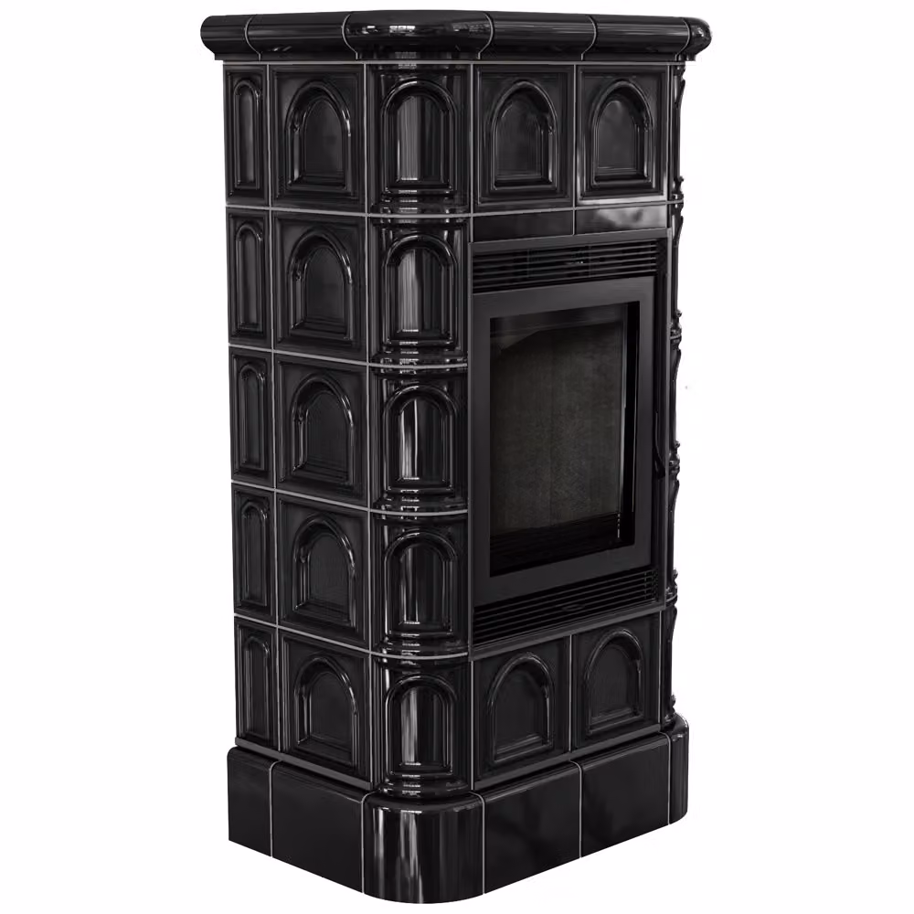 Inserto camino in acciaio KRATKI BLANKA 8 kW Ø 160 rivestimento nero piastrelle nere