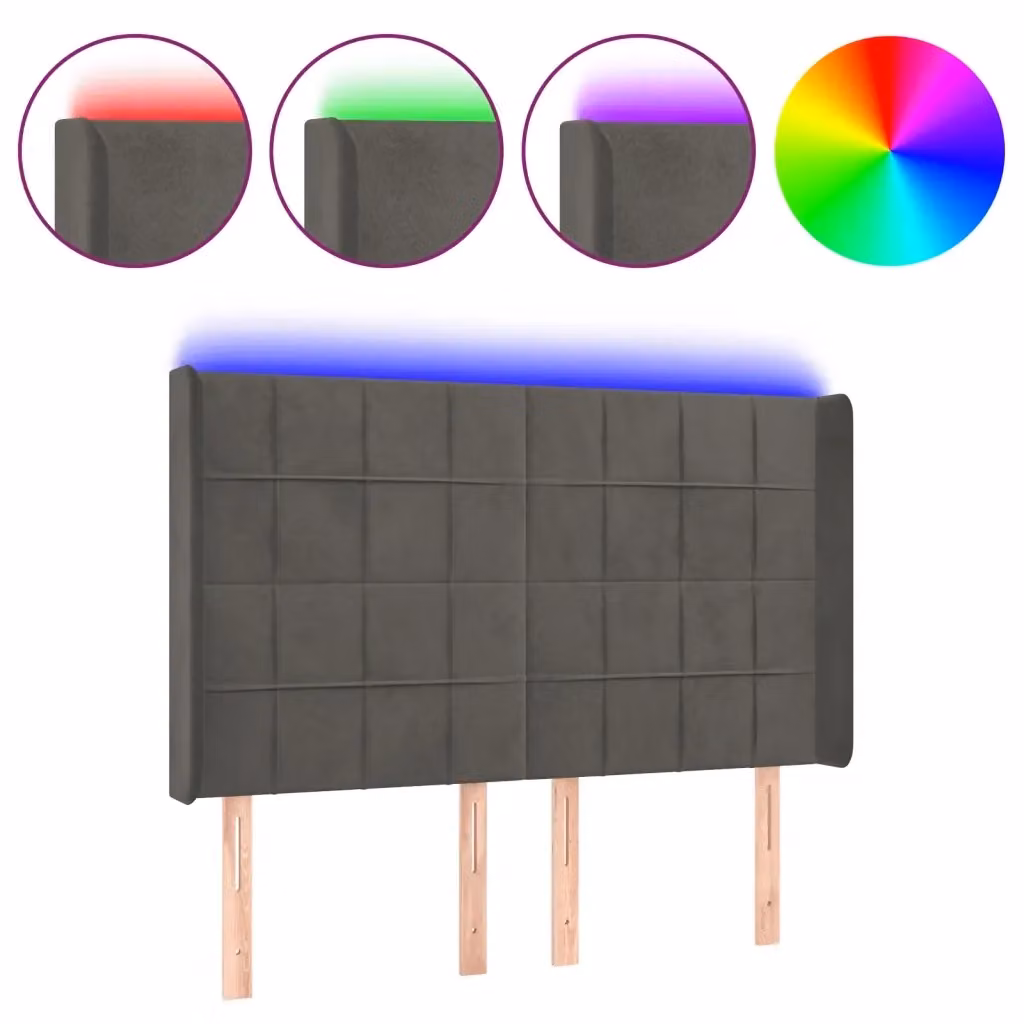 Testiera con LED Design Mania in Velluto Grigio con Porte USB L/P/H: 147 x 16 x 118/128 cm – 2