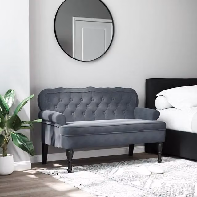 Panca con Schienale vidaXL in Velluto Grigio L: 119,5 cm, P: 64,5 cm, H: 75 cm