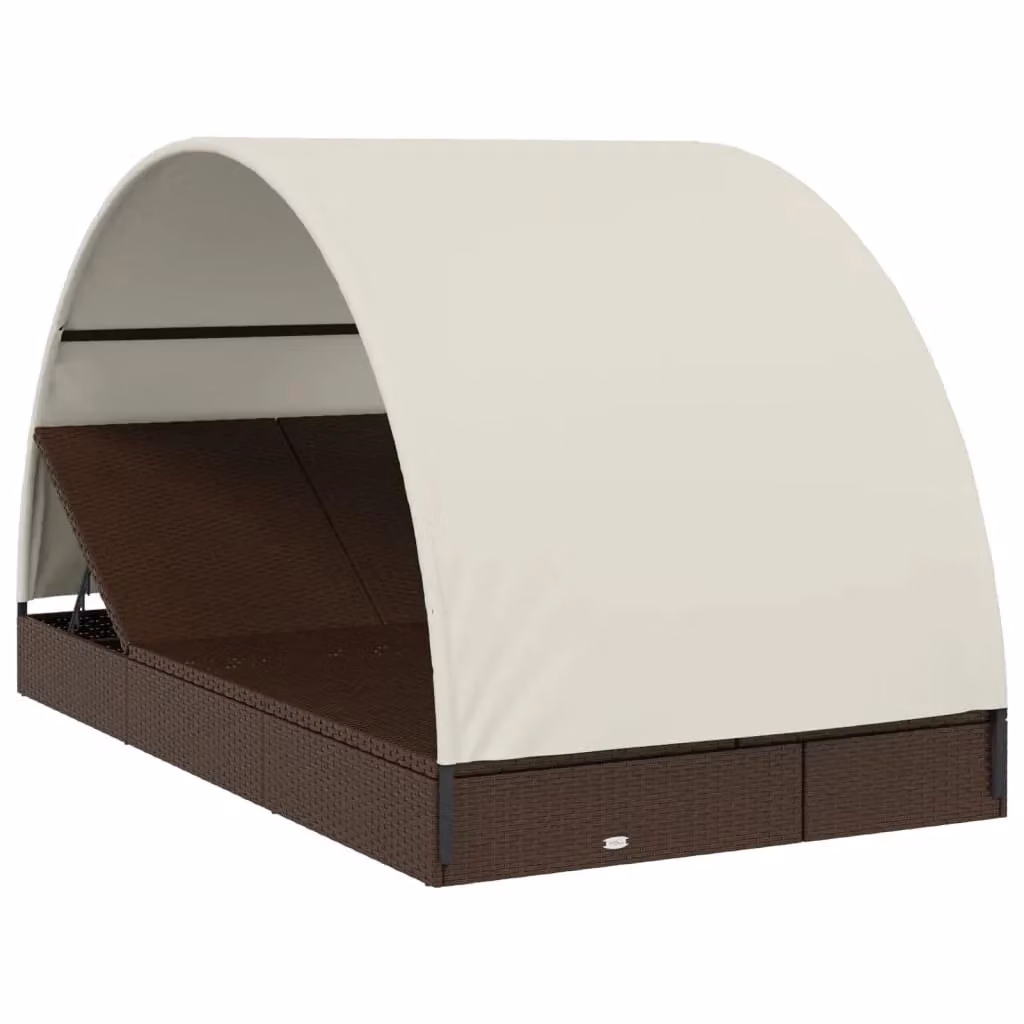 Sdraio lettino prendisole da giardino a 2 posti Outsunny con tetto rotondo e poggiatesta regolabile, polyrattan marrone e bianco, L 211 cm x P 112 cm x H 140 cm – 2