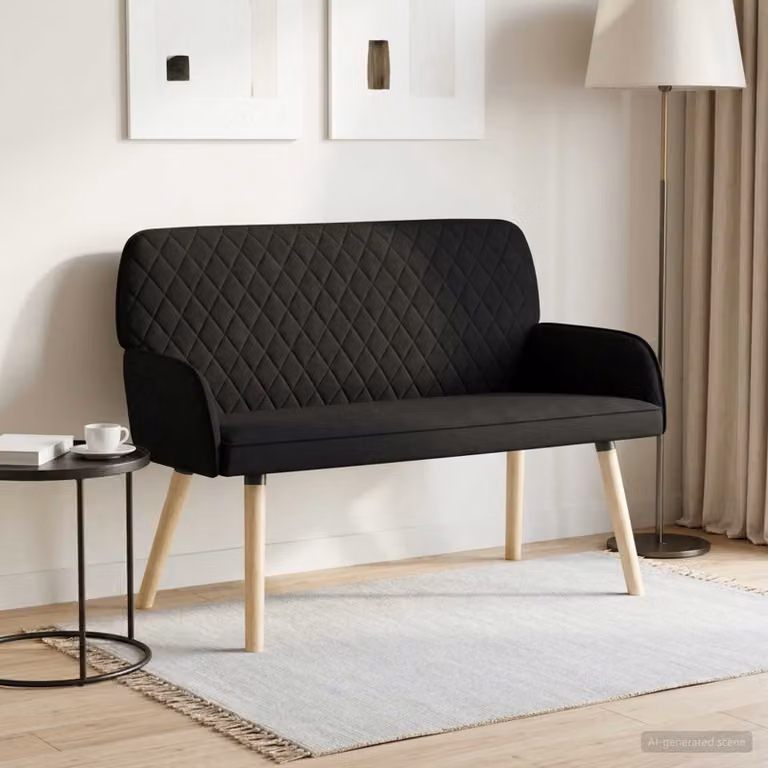 vidaXL Divano a 2 Posti Moderno in Tessuto Nero con Gambe in Legno di Gomma L: 115 cm, P: 86 cm, H: 58 cm