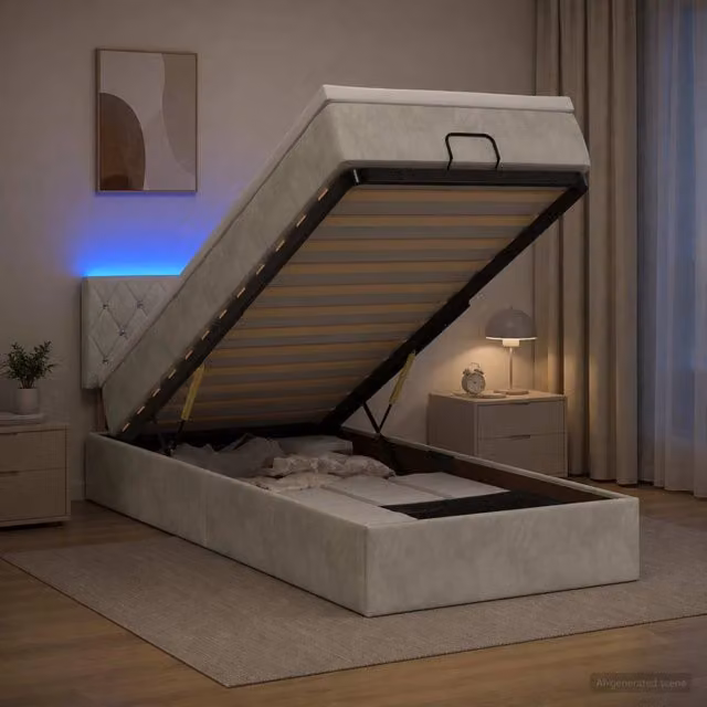 Letto Ottomano con Materasso vidaXL in Velluto Grigio e Bianco con Illuminazione LED e Porta USB L/P/H: 80 x 200 x 45 cm – 1