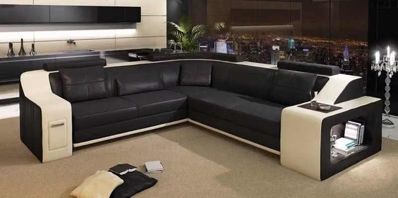 Ecksofa mit USB Leder Sofa Couch Polster Wohnlandschaft Garnitur Sitz