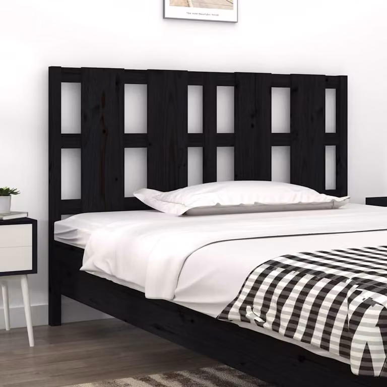 Testiera per Letto vidaXL in Legno Massello di Pino Nero L: 145,5 cm, P: 4 cm, H: 100 cm