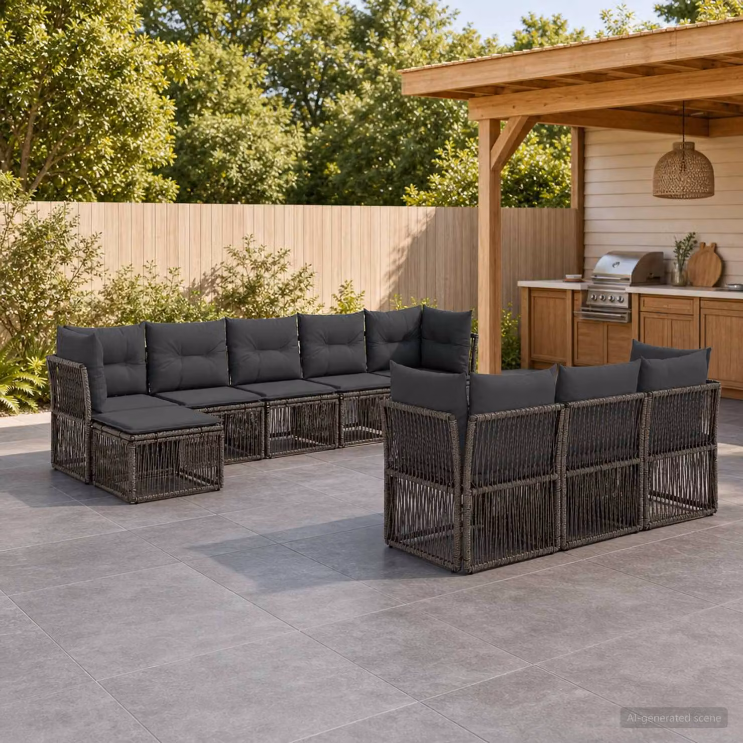 Set Divano da Giardino vidaXL 10 Pezzi a Forma di U Grigio con Cuscini e Struttura in Metallo e Polyrattan