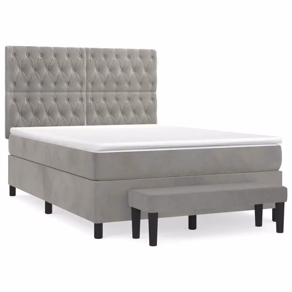 Letto Ibrido con Giroletto a Molle e Materasso vidaXL in Velluto Grigio e Bianco L/P/H: 140 x 190 cm – 2