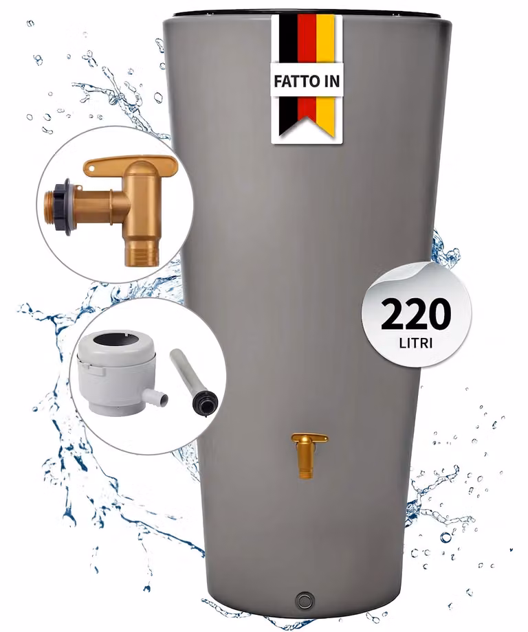 4rain VASO 2in1 serbatoio per pioggia 220 litri grigio zinco incl. rubinetto in plastica e raccordo pluviale