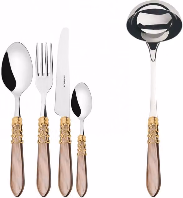 MELODIA Ghiera Dorata, Posate Set 49 Pz, Scatola Legno Wengè, Casa Bugatti Colore: Onice