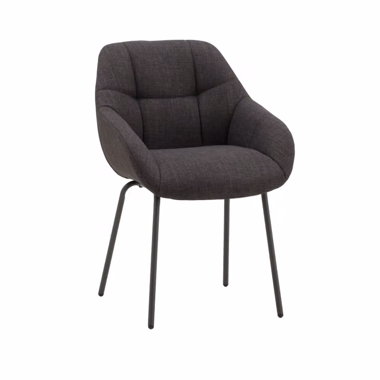 Set di poltroncine SMICHOV in tessuto grigio scuro e gambe in metallo nero, con braccioli