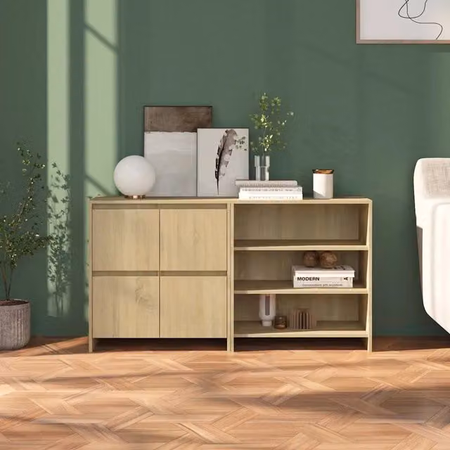 Set di 2 credenze moderne vidaXL in legno multistrato color rovere, montaggio a parete, L: 75 cm, P: 40,5 cm, H: 70 cm – 1