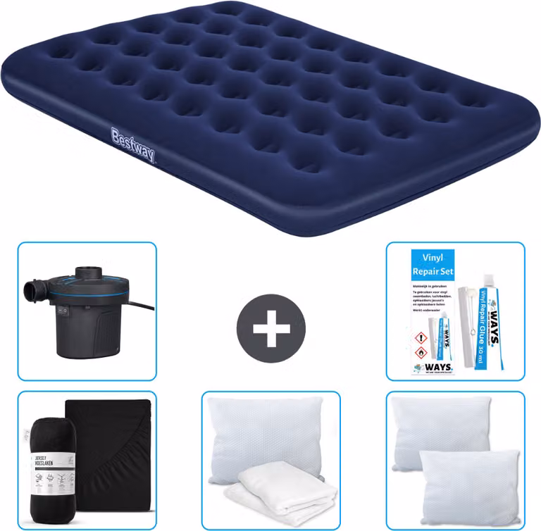 Materasso gonfiabile Bestway - Letto francese - 137 x 191 x 22 cm - Blu - Accessori inclusi