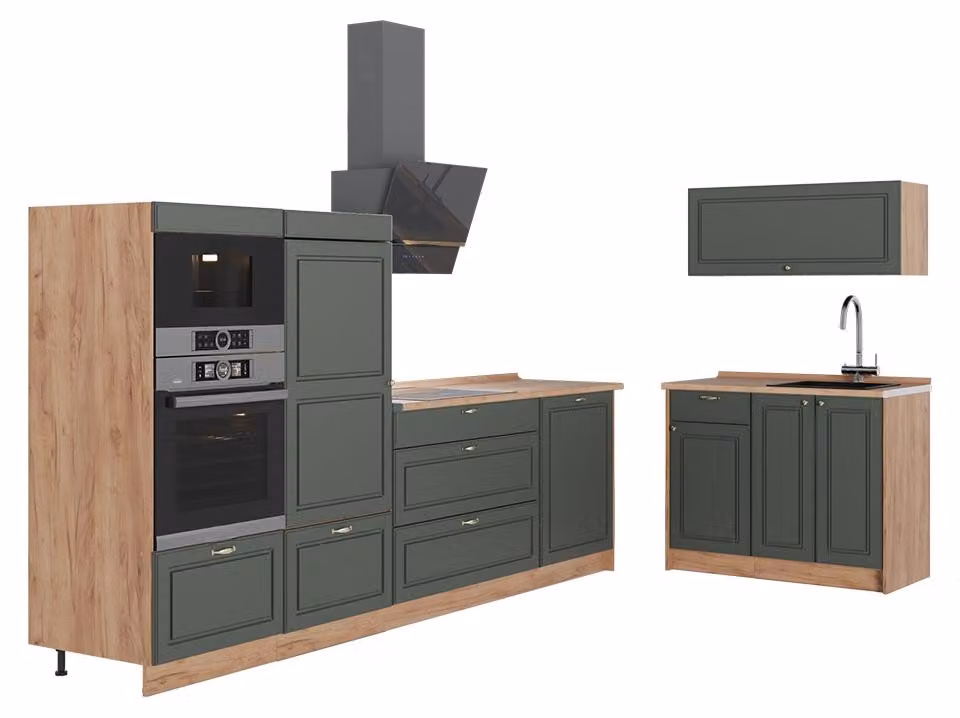 Cucina Vicco Fame-Line Verde-oro rustico/Rovere dorato 380 cm, PL Rovere, Model 64101