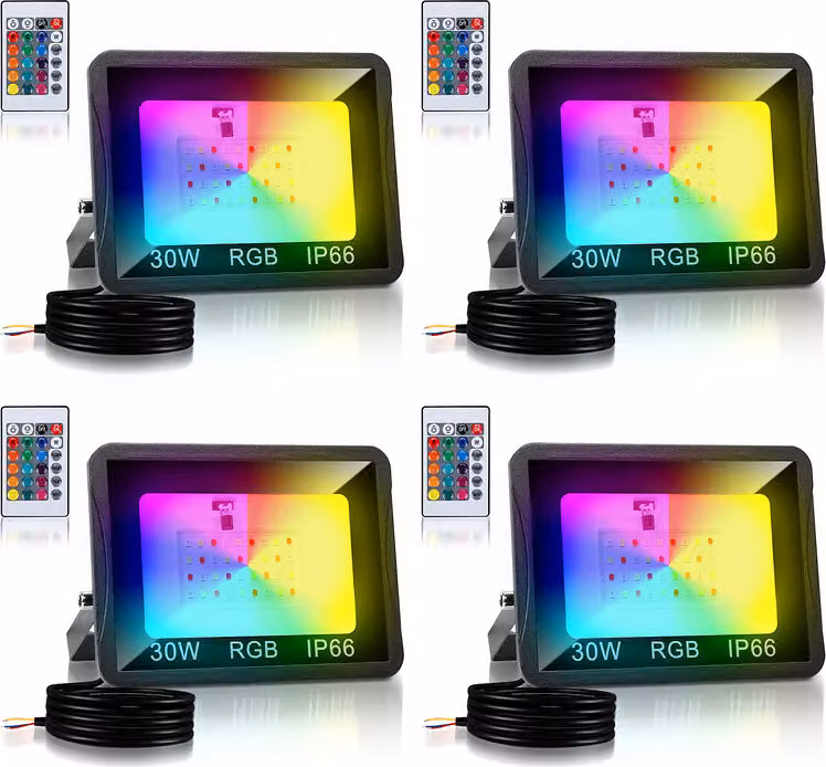 Jopassy 30W LED Faretto RGB per esterni con telecomando Faretto RGB LED Proiettore LED RGB 4 pezzi