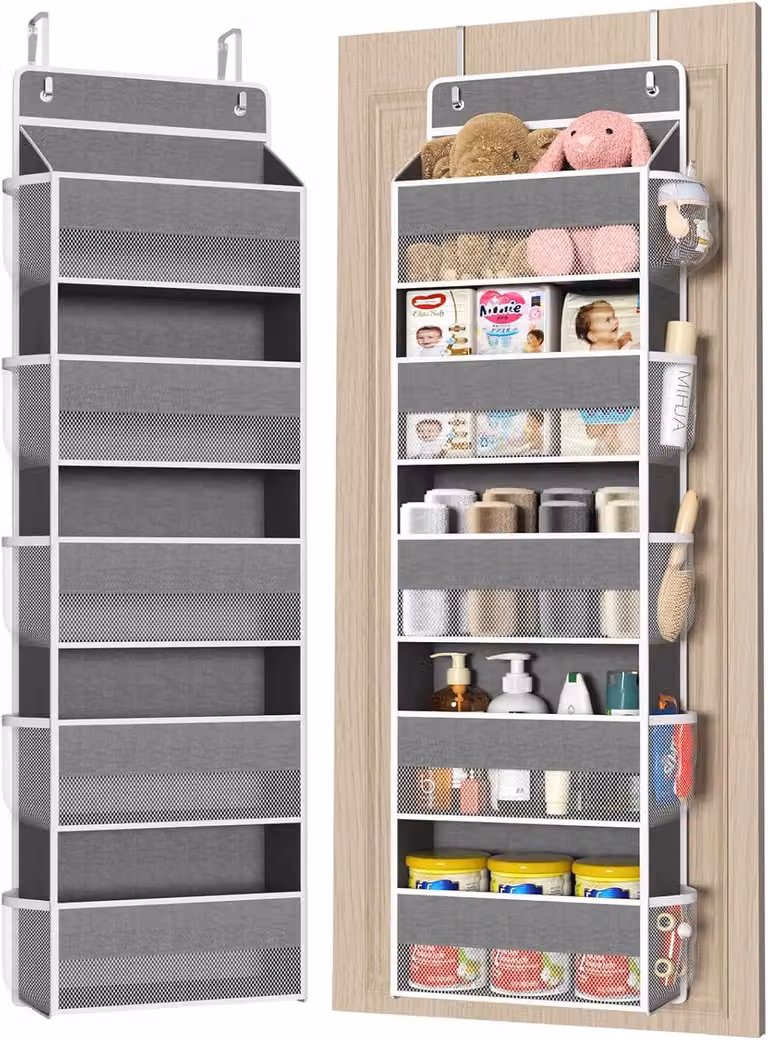 Organizzatore sospeso per porte con 5 scomparti, dimensioni 129x36x14 cm, ideale per bagno e cucina