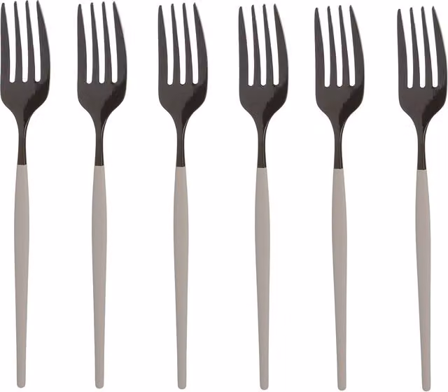 Set di 6 forchettine Kasanova Luxy in acciaio inox rivestito, colori taupe e nero