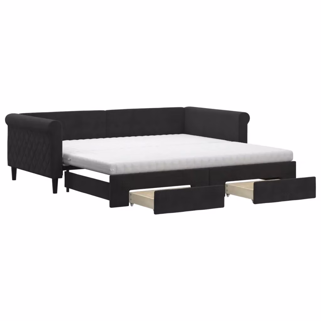 Divano Letto Estraibile vidaXL in Velluto Nero con Cassetto per Soggiorno e Camera da Letto L/P/H: 229 x 110 x 68 cm – 2