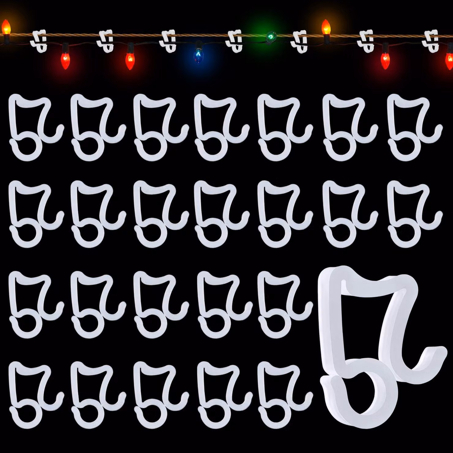 100 ganci per grondaie, adatti per luci decorative da esterno, in plastica, colore bianco