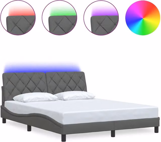 Letto matrimoniale | Letto per adulti | Giroletto con LED senza Materasso 160x200 cm Tessuto