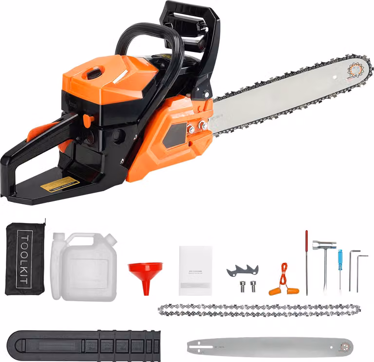 SucceBuy, motosega a benzina da 58cc, con barra guida da 508 mm, potenza di 2,7 CV, dotata di due serbatoi di carburante e di un sistema di arresto di emergenza, ideale per lavori del legno.