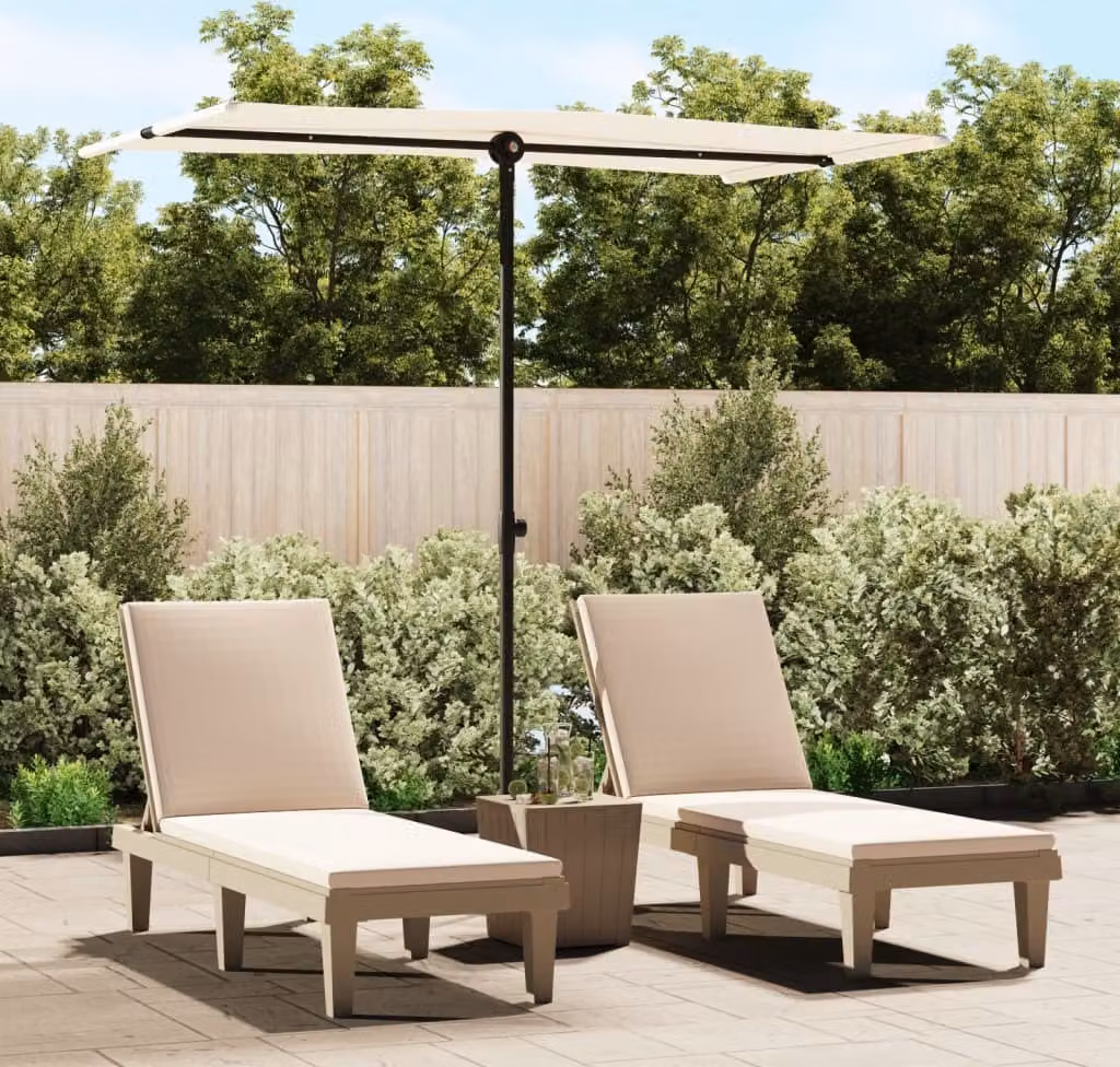 The Living Store Ombrellone con palo in alluminio 180 x 110 cm Bianco sabbia