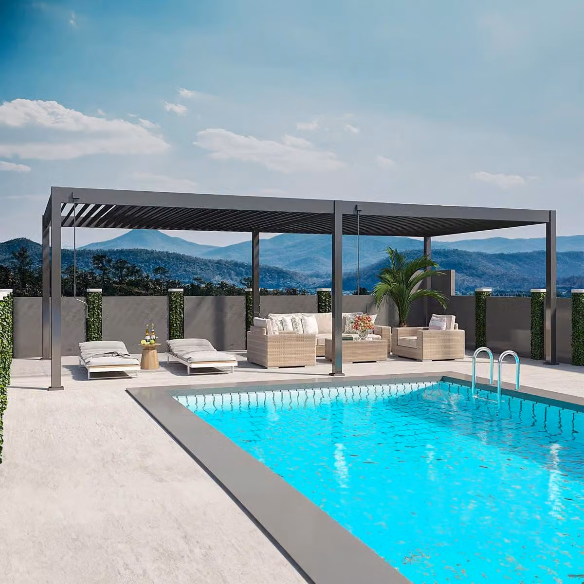 Pergola Weide Deluxe Plus interamente in alluminio 4x8 m con tetto a lamelle, indipendente, antracite