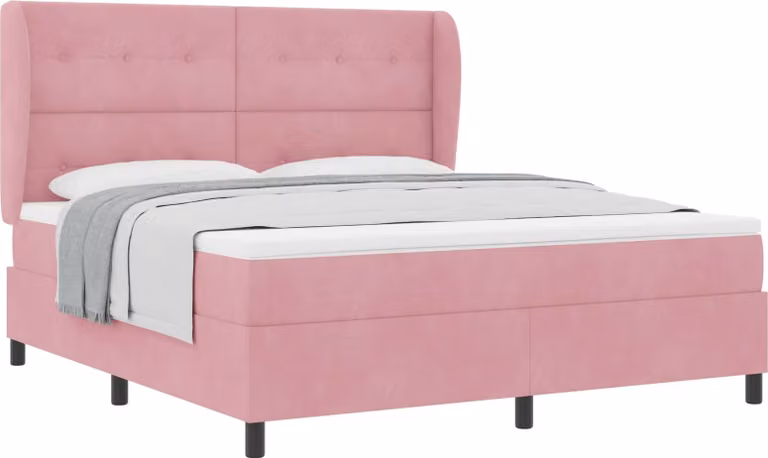 Letto a molle con materasso Rosa 200 x 180 cm Velluto