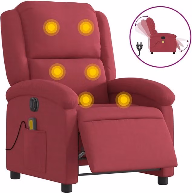 Poltrona Massaggiante | Sedia Relax Reclinabile Elettrica Rosso Vino Velluto