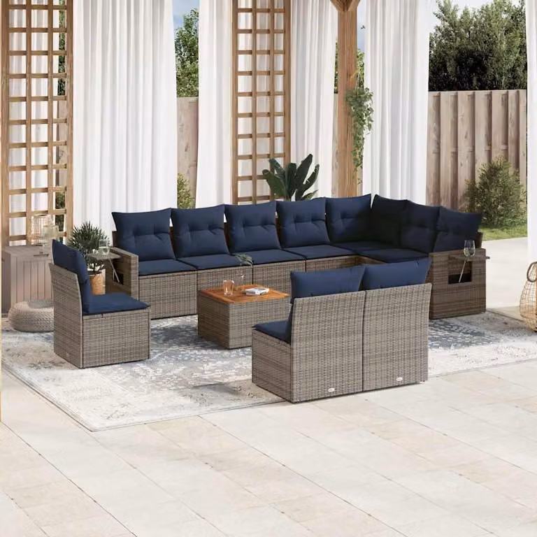 Maison Exclusive - Set da giardino 11 pezzi con cuscini, grigio, polyrattan
