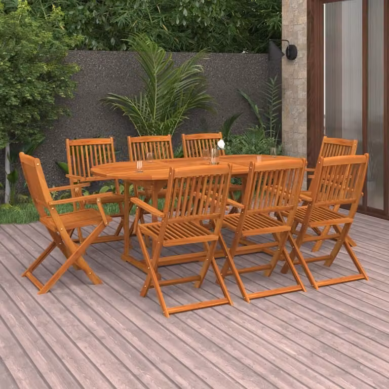 The Living Store 9 pezzi. Set da pranzo da giardino in legno massiccio di acacia