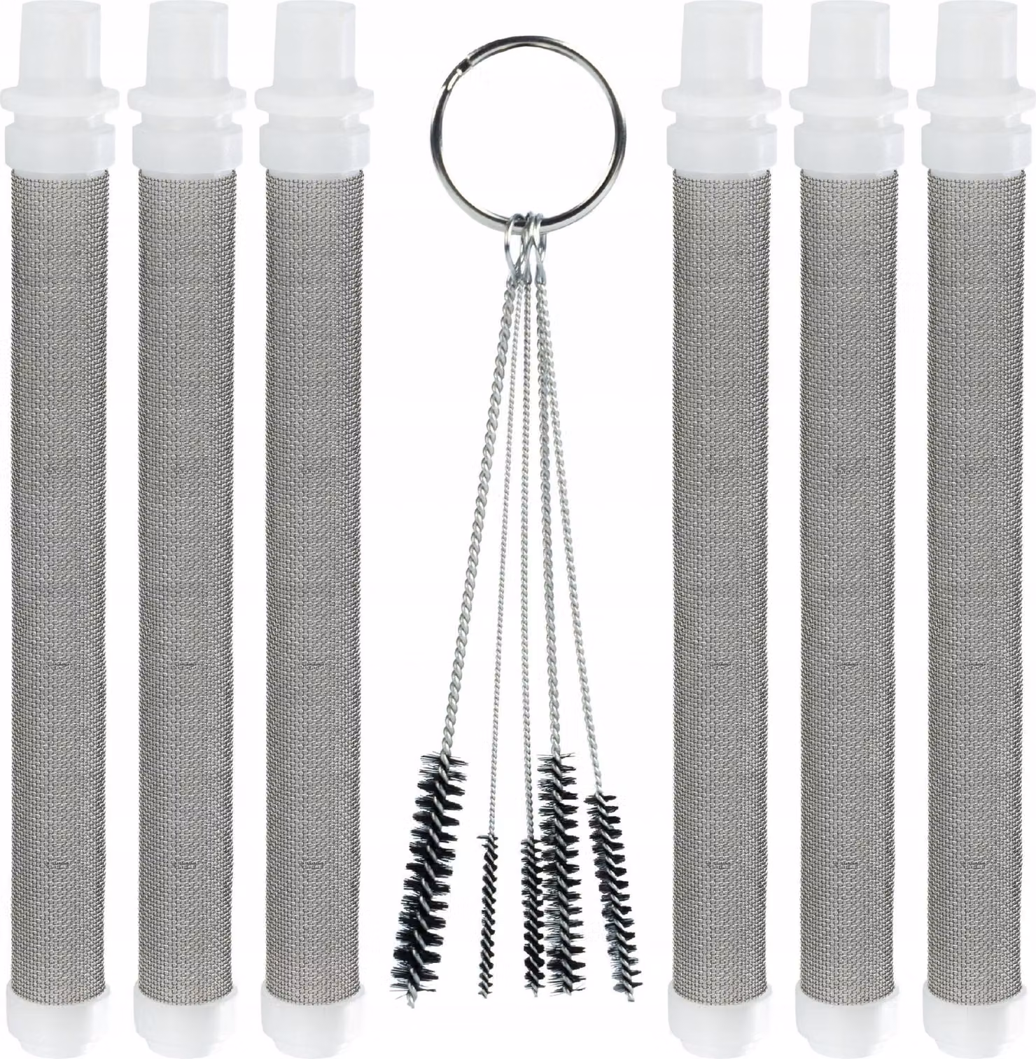 Rosfix Set con 6 Filtri Bianchi a Dito da 60 Mesh per Pistola a Spruzzo + Spazzole di Pulizia per Pistola a Spruzzo 5 Pz.