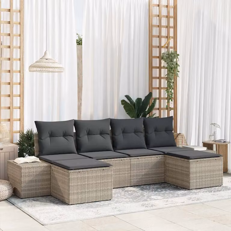 Set Divano da Giardino a L vidaXL 6 pz Grigio con Cuscini e Struttura in Metallo