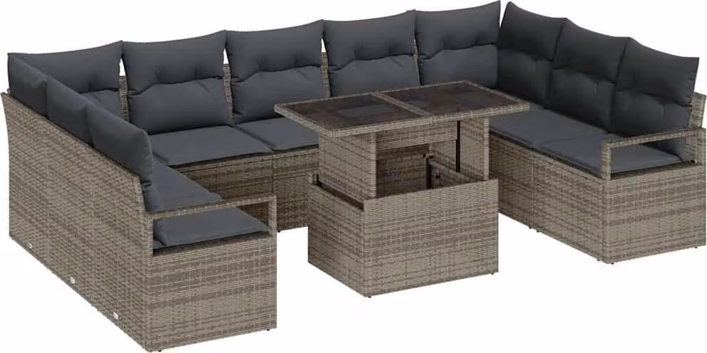 Set Divano da Giardino 10 pcs Grigio Poly Rattan