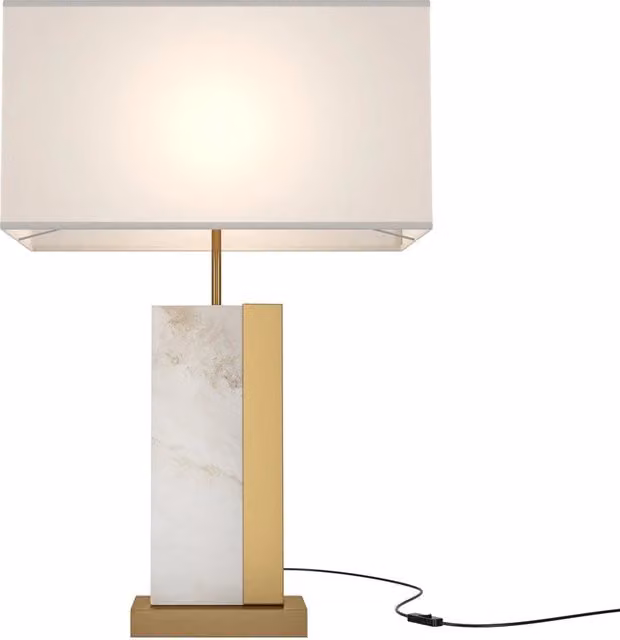 Lampada Da Tavolo Moderno Bianco Metallo Ottone Paralume Tessuto Luce E27 60W
