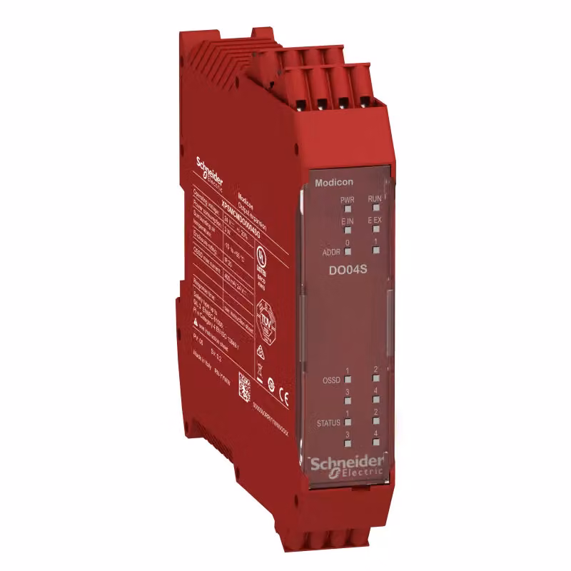 Modulo di espansione uscite Schneider Electric Modicon XPSMCM, 4 A, semiconduttori di sicurezza, morsetti a molla XPSMCMDO0004SG