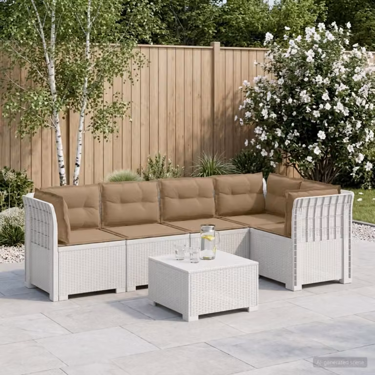 vidaXL Divano da Giardino a L per 5 Persone in Stile Rattan con Cuscini Imbottiti, Colore Bianco e Beige, Resistente alle Intemperie e ai Raggi UV
