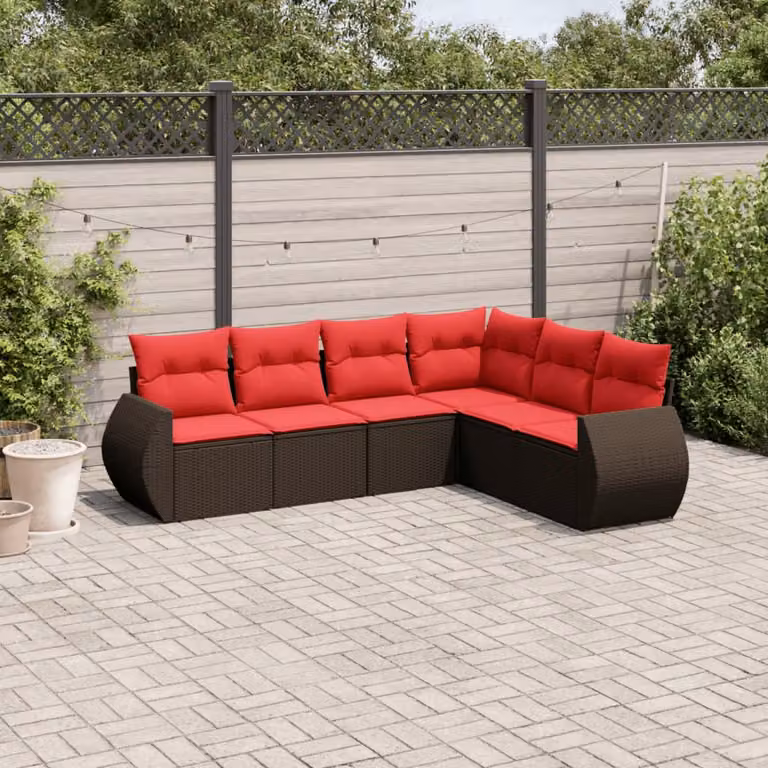 Set di divani da giardino vidaXL 6 pz in rattan marrone con cuscini imbottiti e struttura in metallo