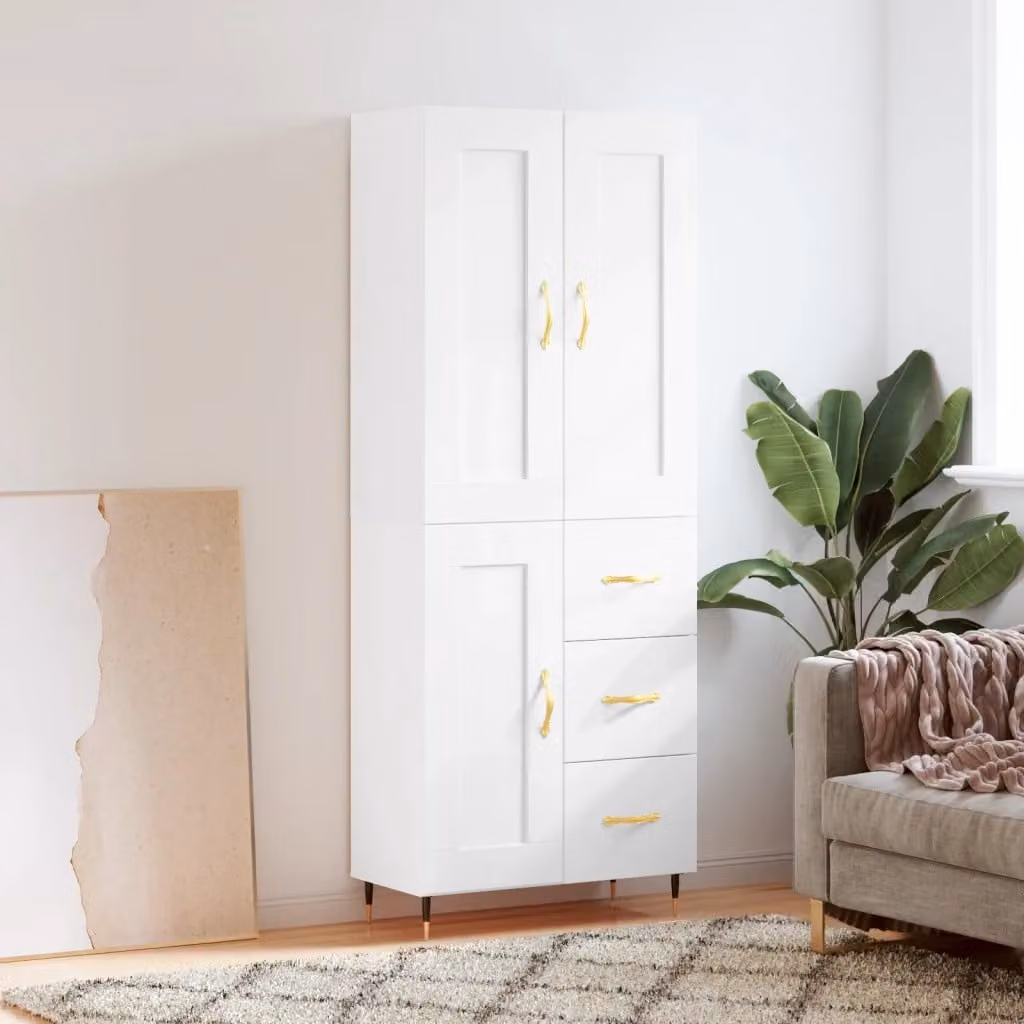 vidaXL Credenza Moderna Bianca con Ante a Battente e Ripiani Interni L: 69,5 cm, P: 34 cm, H: 180 cm