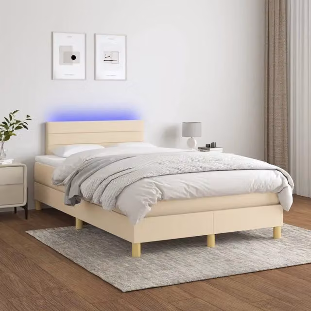Letto a molle con materasso vidaXL in tessuto beige e bianco con illuminazione LED sottostante e porta USB, L/P: 120 x 200 cm
