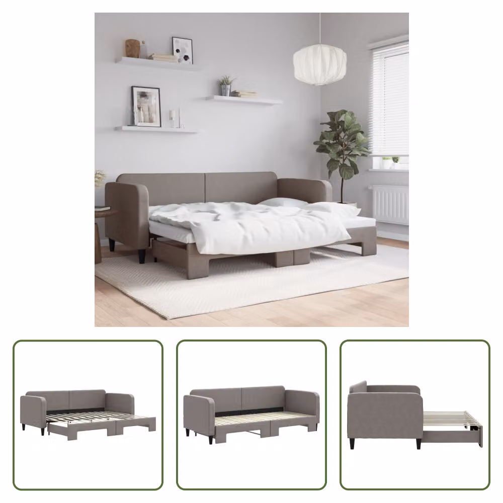 The Living Store letto da giorno allungabile taupe 80x200 cm in tessuto