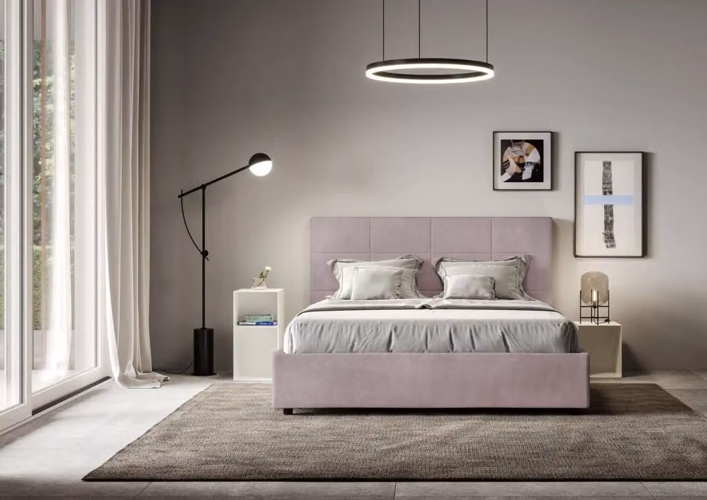 Letto matrimoniale king size con contenitore BS COM imbottito in microfibra colore glicine L: 170 cm, P: 200 cm, H: 185 cm – 2