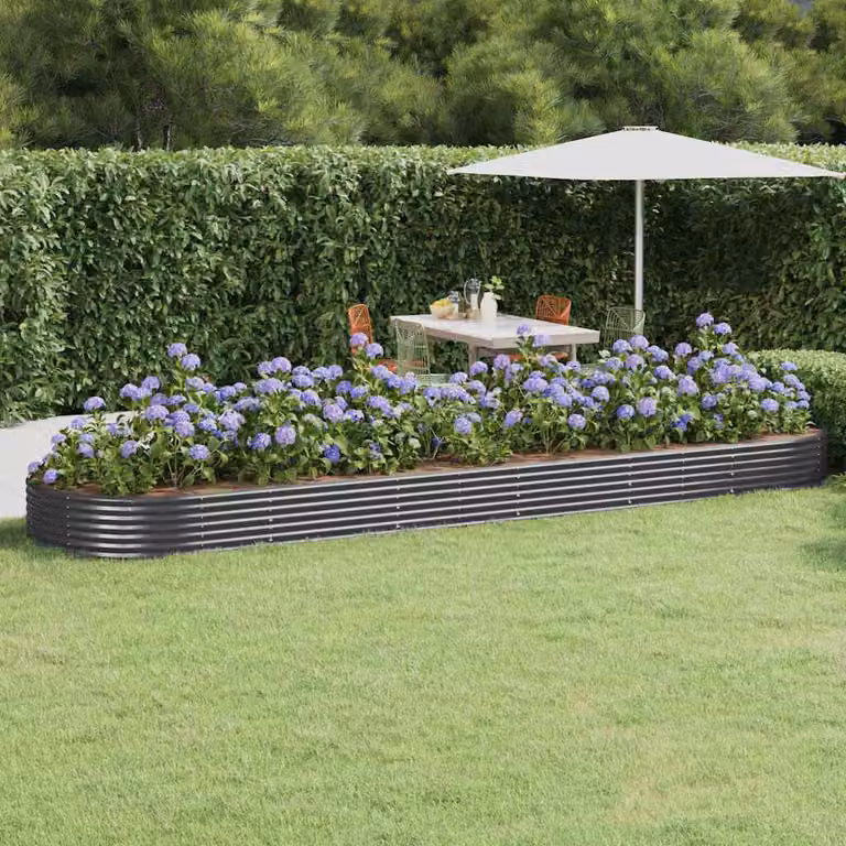 Letto da giardino rialzato vidaXL in acciaio zincato, colore antracite, L 523 x P 140 x H 36 cm