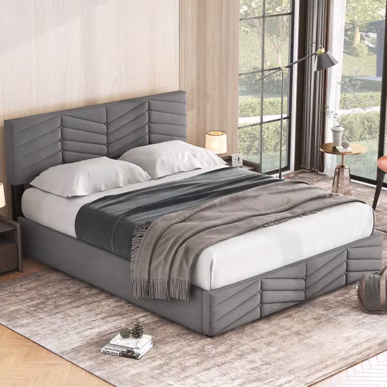 Letto Sweiko box spring 140x200cm (letto imbottito con rete a doghe e giroletto, testata regolabile), letto matrimoniale idraulico, rivestimento in velluto