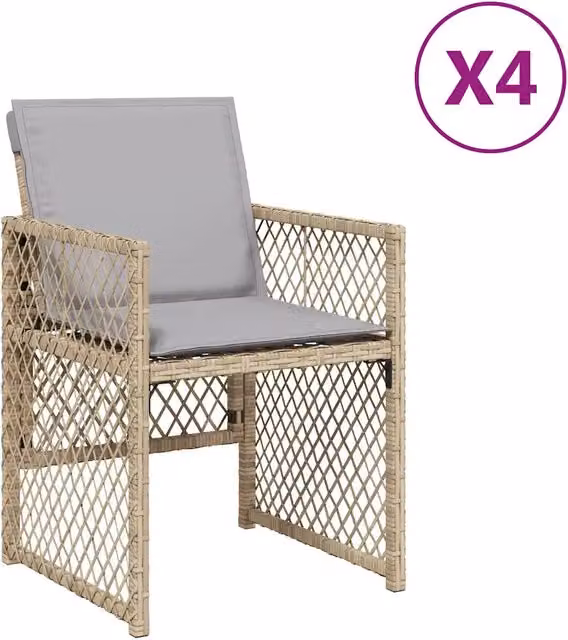Sedie da Giardino con Cuscini 4 pz | Sedie da Esterno Beige Misto in Polyrattan