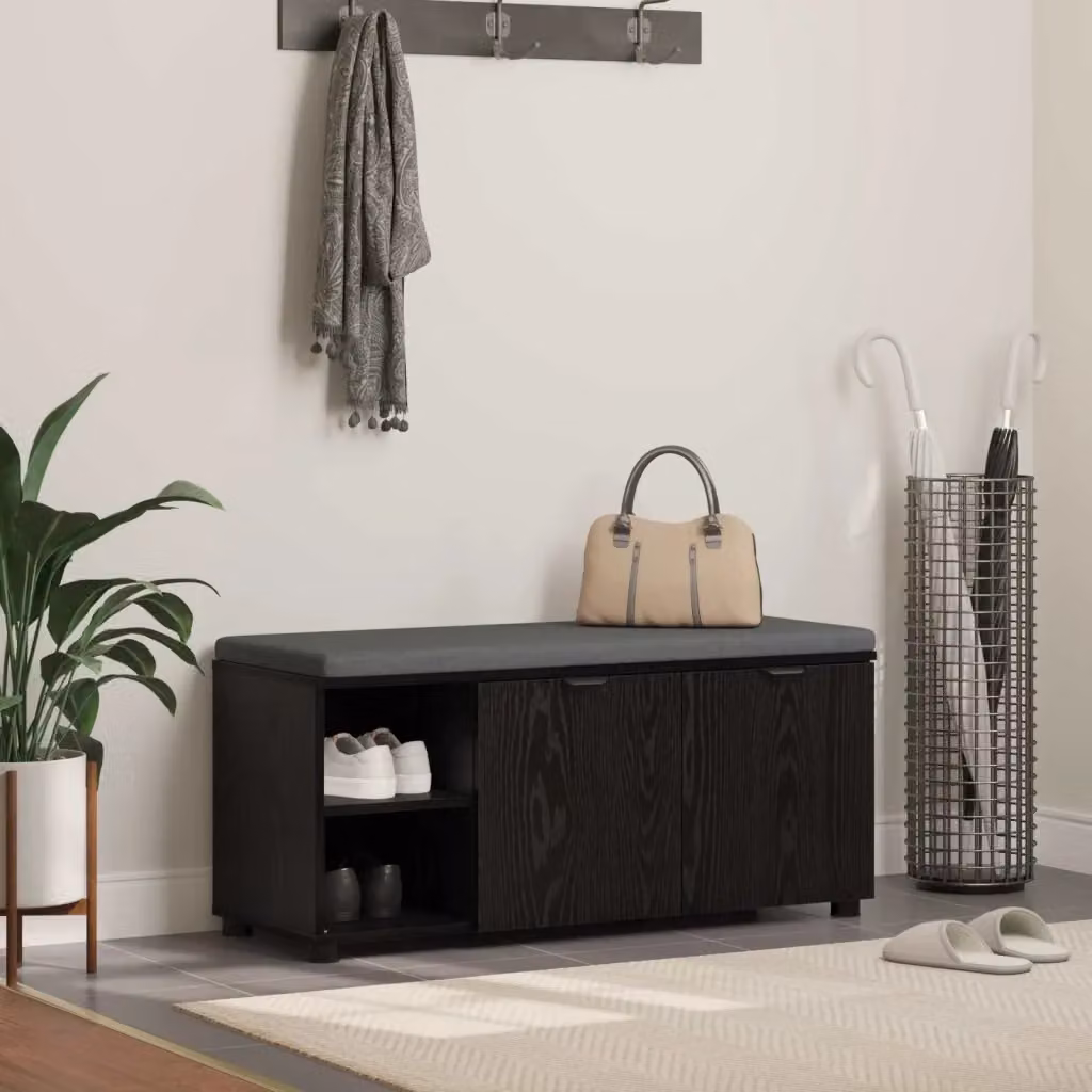 Panca per ingresso con scarpiera e cuscino in tessuto, colore nero, L 100 x P 38 x H 46 cm – 2