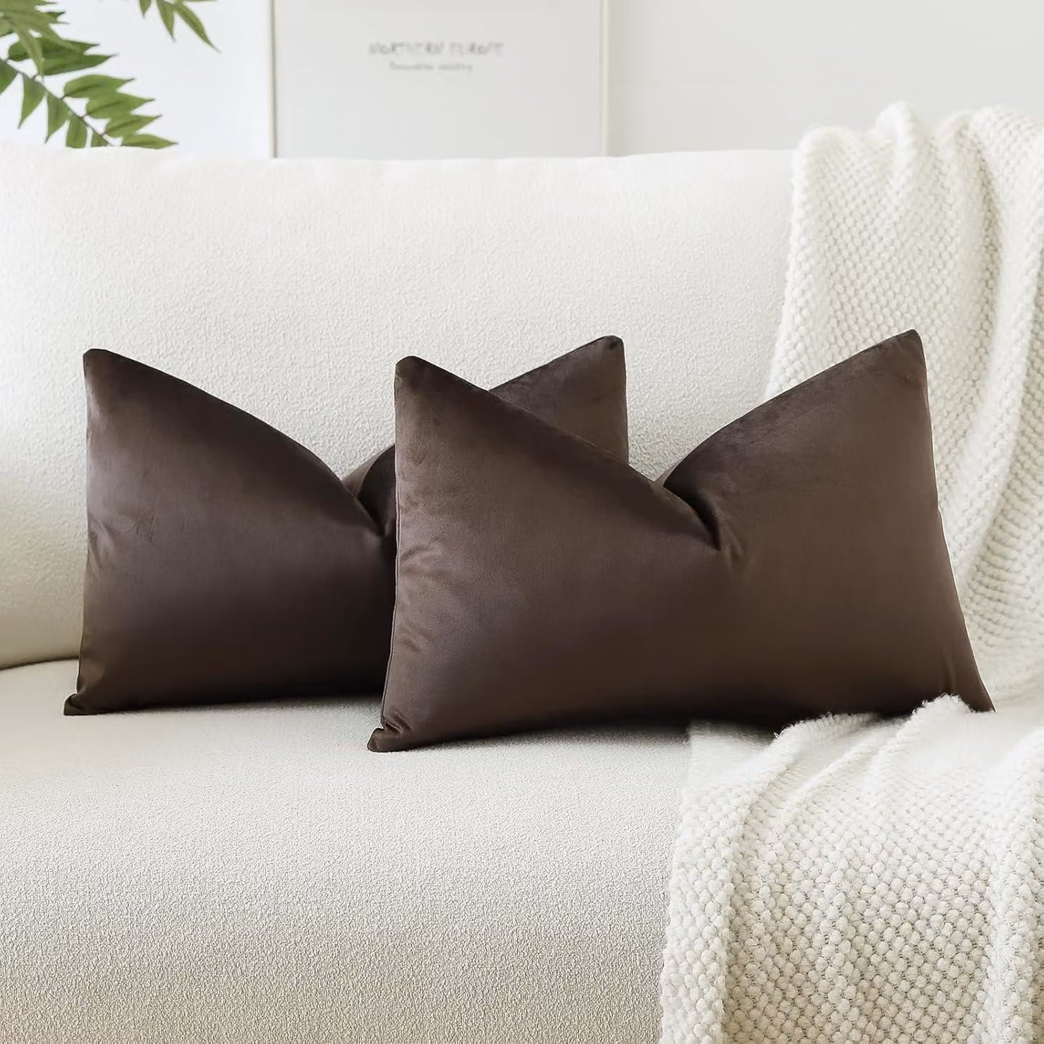 Custodia per cuscino in velluto, cuscino per divano, cuscino decorativo, federe per divano, soggiorno, camera da letto, set da 2, 40 x 60 cm, color cioccolato