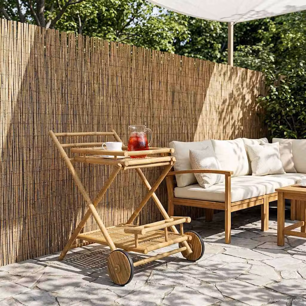 vidaXL Carrello da servizio moderno in bambù color naturale con ruote L: 79 cm, P: 67,5 cm, H: 84 cm