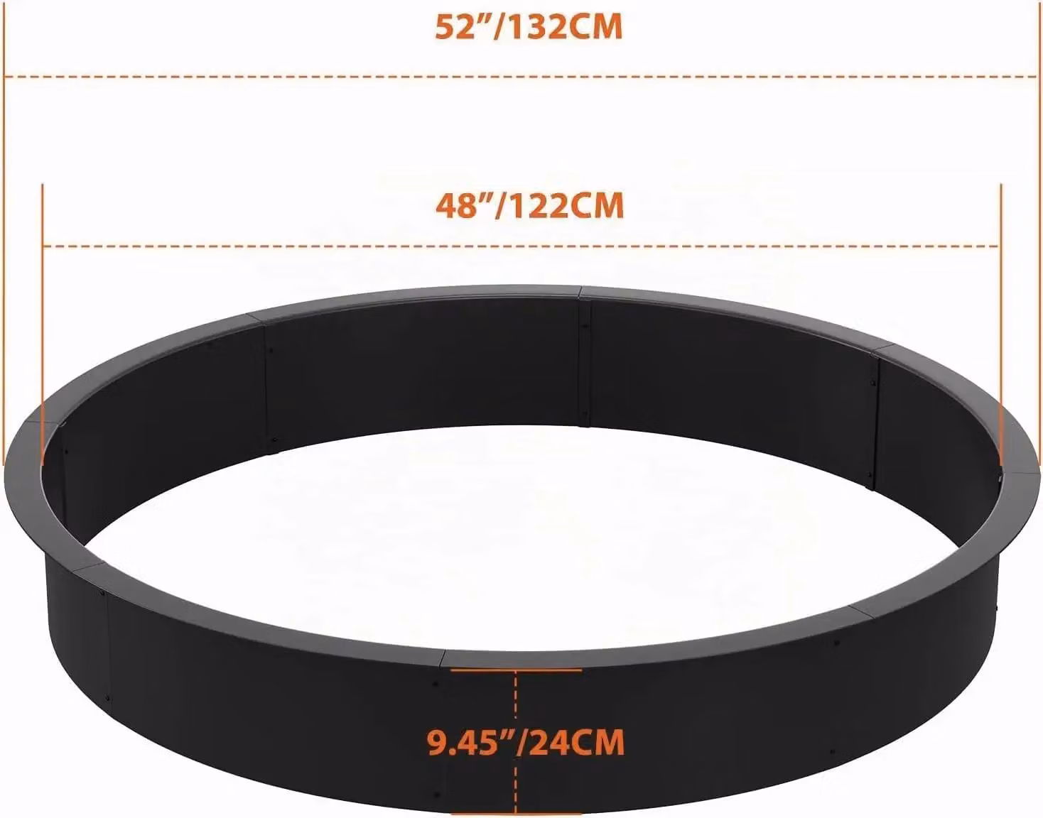 Anello per focolare da esterno - Inserti per focolare - 122 cm - Acciaio al carbonio - Forma circolare - Fori di ventilazione - Paravento - Resistente al calore